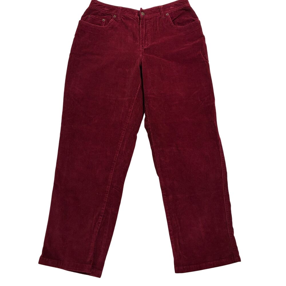 Bill Blass Pants Womens Actual 30 Burgundy Stretch Corduroy High Rise Straight - Picture 1 of 11